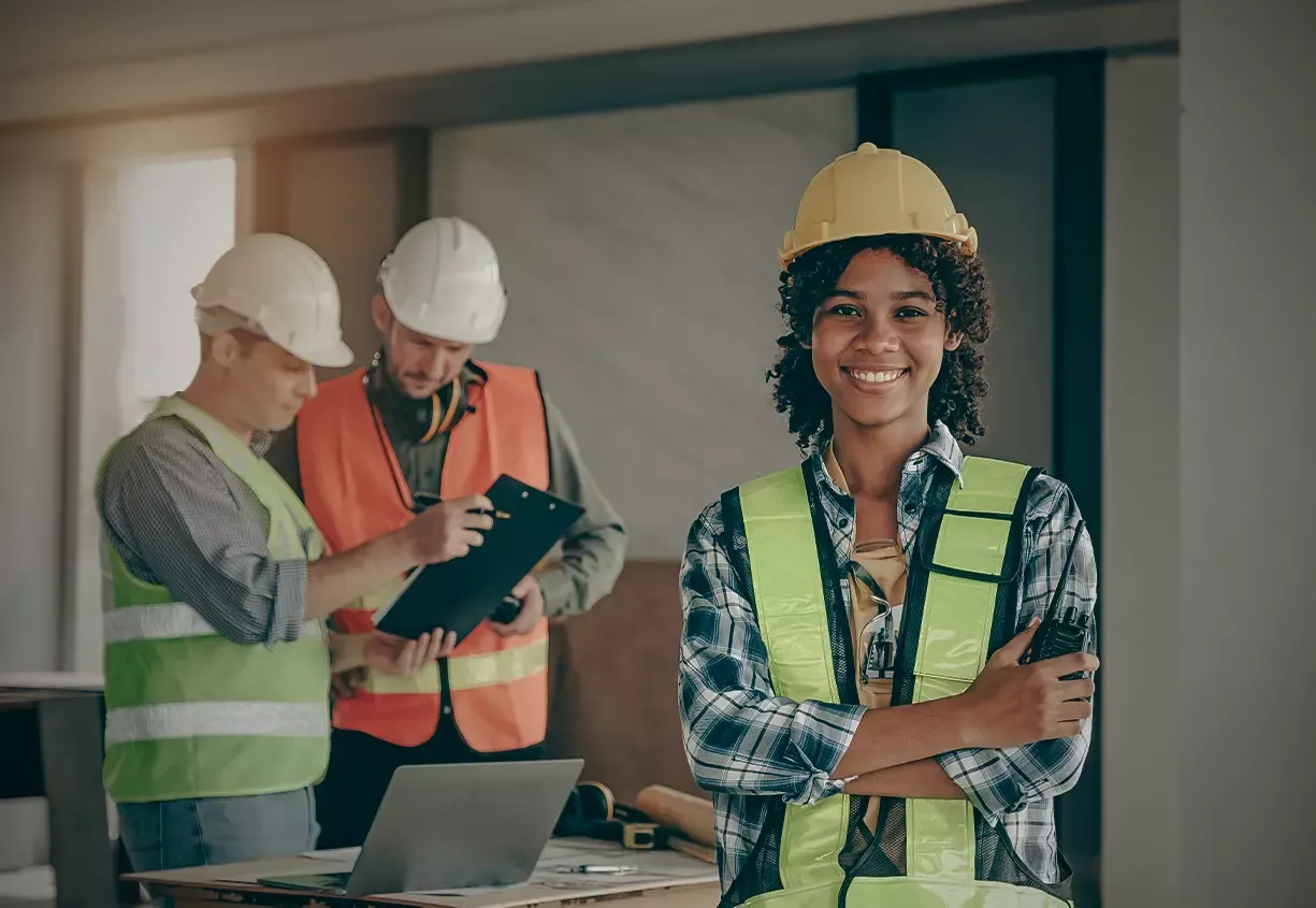 Trades and construction worker on site